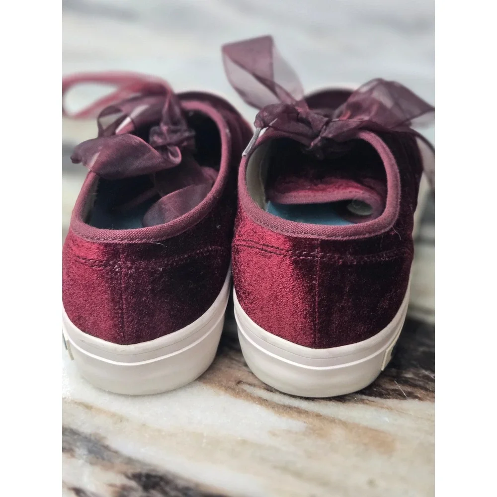 SeaVees for J.Crew Legend Burgundy Velvet Ribbon Lace Sneakers 8.5 Coquette